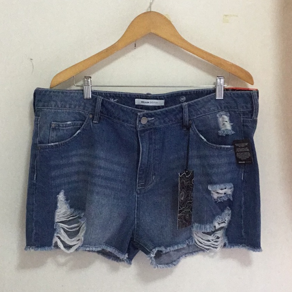 Distressed jean shorts